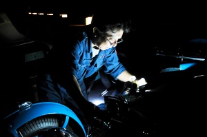 Mechanic working on car until late