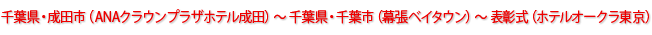 千葉県・成田市（ANAクラウンプラザホテル成田）～千葉県・千葉市（幕張ベイタウン）～表彰式（ホテルオークラ東京）